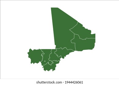Mali Map Green Color on White Backgound