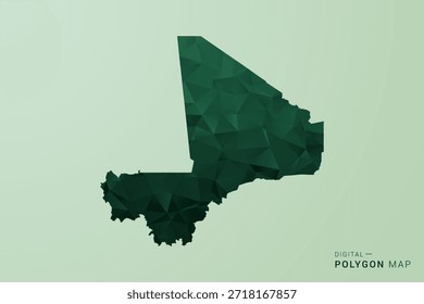 Mali Map - Green Polygon Style Vector Illustration, Low Poly Geometric Design with Clean Silhouette on soft green Background.