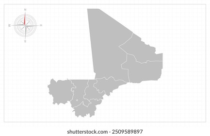 Mali map with grey style and compas element.