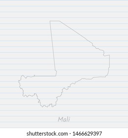 Mali map hand drawn gray outline on notebook background. Vector Illustration EPS10.
