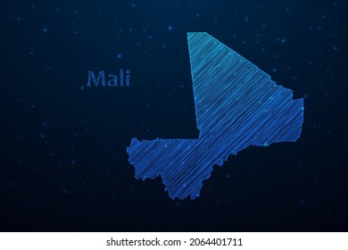 Mali map hand drawn scribble sketch.Vector map in futuristic style on dark blue space background. Vector illustration.
