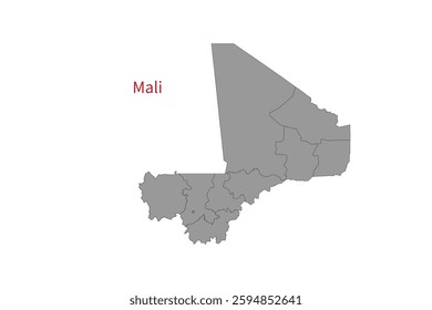 Mali map isolated on white background. Map silhouette of Mali. For website layouts, background, education, precise, customizable. Earth geography.