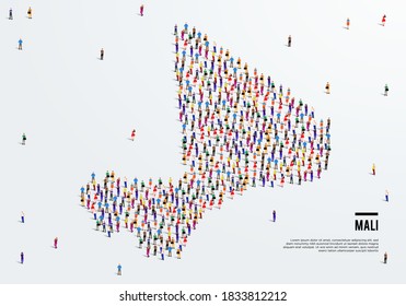 Mali Karte. Große Gruppen von Menschen bilden sich, um eine Form von Mali Map zu schaffen. Vektorgrafik.
