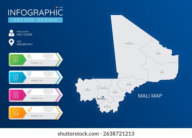 Mali map with location pointer marks. High detailed country map with division, cities and capital infographic template. Vector illustration EPS10