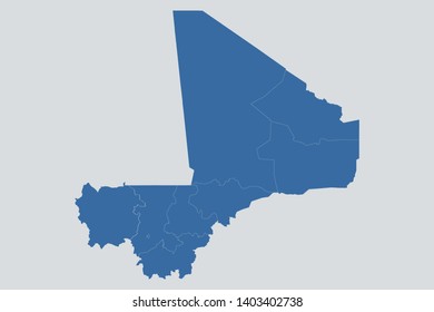 Mali map on gray background vector, Mali Map Outline Shape Blue on White Vector Illustration, High detailed Gray illustration map Mali. Symbol for your web site design map logo. eps10.