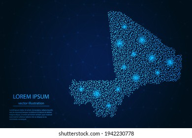 Mali map from point blue and glowing stars on a dark background. Vector eps 10.
