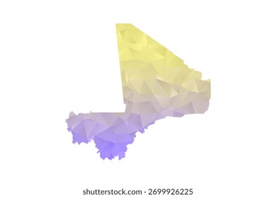 Mapa de Mali - Ilustración vectorial de estilo polígono en degradado amarillo y lavanda, diseño geométrico de bajo poli, aislado sobre fondo blanco para infografías y proyectos
