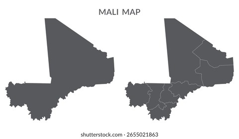Conjunto de mapas de Mali. Mapa de Mali em conjunto com a cor cinza