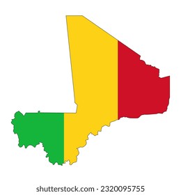 Mali map silhouette with flag isolated on white background