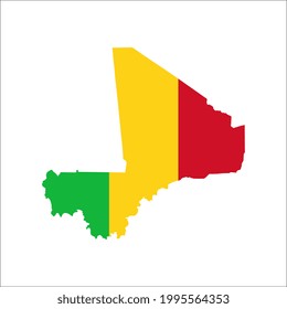 Mali map silhouette with flag on white background