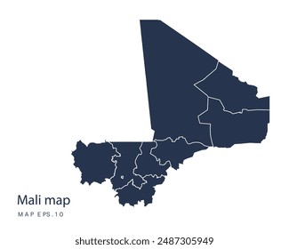 Mali map vector, Abstract design vector illustration Eps 10. Navy color.High Detailed on white background.