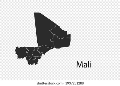 Mapa de Mali vector, color negro. aislado en fondo transparente