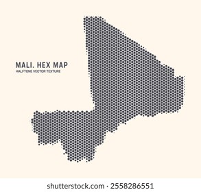 Mali Map Vector Hexagonal Halftone Pattern Isolate On Light Background. Hex Texture in the Form of Map of Mali. Modern Technologic Military Contour Map of Mali for Design or Business Projects