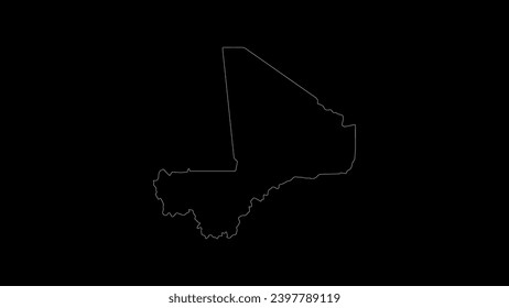 Mali map vector illustration. Drawing with a white line on a black background.