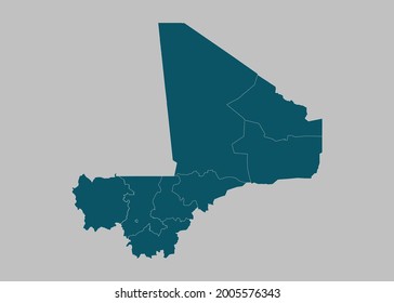 Mali map vector,isolated ocean blue color on gray background