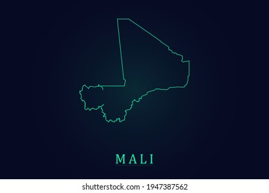 Mapa de Mali - Mapa mundial Plantilla vectorial internacional con un contorno verde delgado o un contorno estilo de esbozo gráfico y color verde aislado en el fondo oscuro - Ilustraciones vectoriales 10