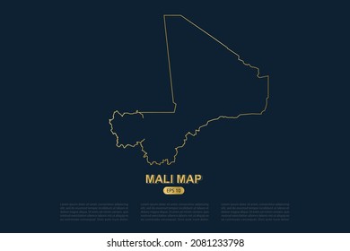 Mali Map - Weltkarte Internationale Vektorgrafik-Vorlage mit dünner goldfarbener Skizze einzeln auf dunklem Hintergrund für Kartendesign, Poster, Banner - Vektorgrafik eps10