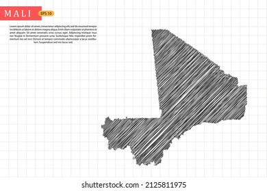Mali Map - Weltkarte, internationale Vektorvorlage mit schwarzer Skizze und alter Schulart einzeln auf weißem Hintergrund - Vektorgrafik eps10