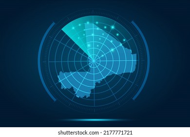 Mali Map - World Map International vector template with futuristic circle radar style HUD, GUI, UI interface isolated on blue background for design, infographic - Vector illustration eps 10