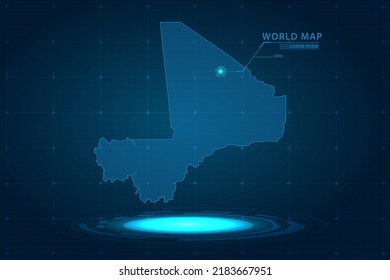 Mali Map - World Map International vector template with Hologram in perspective style and HUD, GUI, UI interface isolated on blue background for design - Vector illustration eps 10