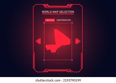 Mali Map - Weltkarte Internationale Vektorvorlage mit Roter Farbe im Perspektivstil und HUD, GUI, Benutzeroberfläche einzeln auf schwarzem Hintergrund für Design - Vektorgrafik eps10