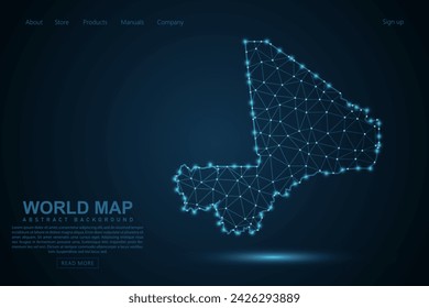 Mali Map - World Map mash line and point scales on blue technology background. Wire Frame 3D mesh polygonal network line, design sphere, dot and structure - Vector illustration eps 10