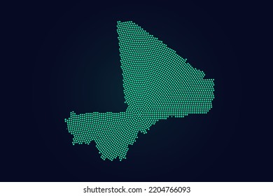 Mali Map - World map vector template with green dots, grid, grunge, halftone style isolated on dark background for education, infographic, design, website - Vector illustration eps 10