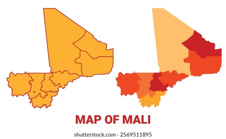 Mali Map Yellow regions orange political map vector