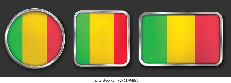 MALI Metallic Flag Collection, Circular, Square and Rectangular MALI Flag Badges Set
