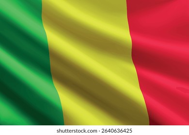 Mali national flag waving in the wind, realistic detailed silk texture