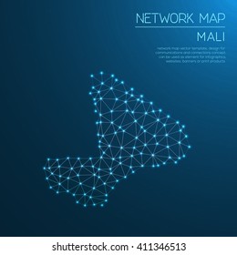 Mali network map. Abstract polygonal Mali network map design with glowing dots and lines. Map of Mali networks. Vector illustration.