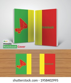 Mali Notebook Design Mockup - 3D Book Template - National Country Map and Flag - Ready to Print Magazine Cover - Vector