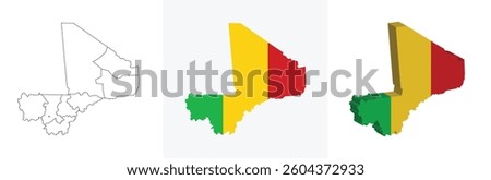 Mali outline, fill with flag and 3d map