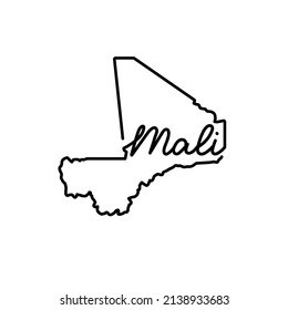 Mali outline map with the handwritten country name. Continuous line drawing of patriotic home sign. A love for a small homeland. T-shirt print idea. Vector illustration.