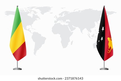 Mali and Papua New Guinea flags for official meeting against background of world map.