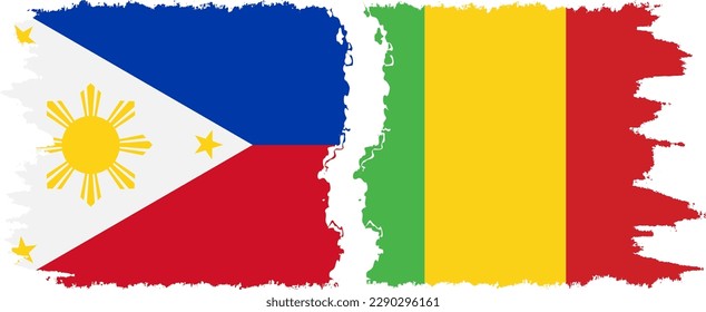 Mali and Philippines grunge flags connection, vector