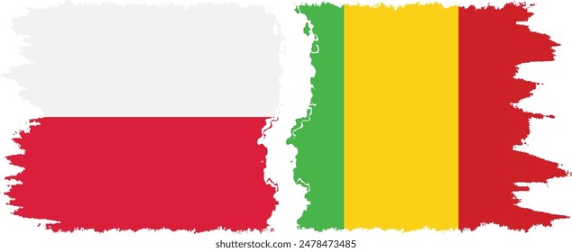 Mali and Poland grunge flags connection, vector