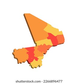 Mali political map of administrative divisions - regions and capital district of Bamako. Map with labels.