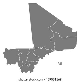 Mali regions Map grey