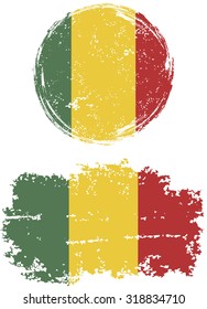 Mali round and square grunge flags. Vector illustration. Grunge effect can be cleaned easily. 