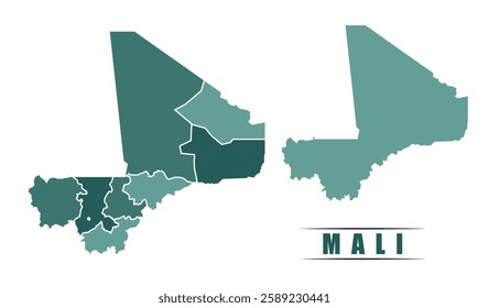 Mali simple flat political map with states border