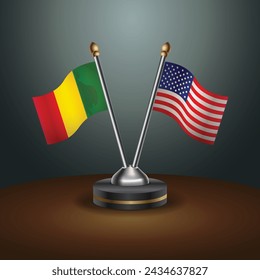  Mali and United States table flags with gradient backgrund. Vector Illustration