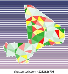 Ilustración vectorial de Mali. Diseño de Mali sobre fondo de franjas degradadas. Tecnología, internet, red, concepto de telecomunicaciones. Ilustración vectorial de moda.