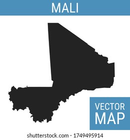 Mali vector map with country name, black on white background.
