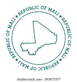 Mali vector map. Retro vintage insignia with Mali map. Distressed visa stamp with Mali text wrapped around a circle and stars. Country map vector illustration.