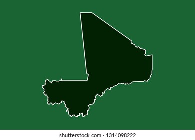 Mali vector map with single border line boundary using green color area on dark background illustration