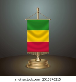 Bandera de la tabla de la Vertical de Malí con el poste de oro en el fondo oscuro del gradiente, Ilustración vectorial del Anuncio de la Plantilla
