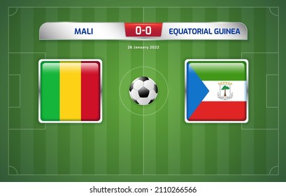 Mali vs Equatorial Guinea scoreboard broadcast template for sport soccer africa tournament 2021 Round of 16 and football championship in cameroon vector illustration