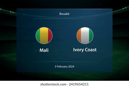 Mali vs Ivory Coast. knockout stage Africa 2023, Soccer scoreboard broadcast graphic template