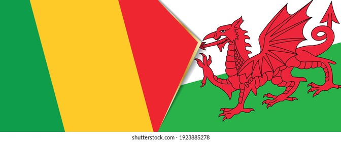 Mali and Wales flags, two vector flags symbol of relationship or confrontation.